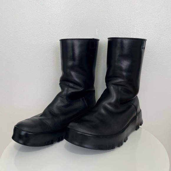 Vintage Prada Sport Linea Rossa Black Leather Boots US 8 EU 39 Combat Slip On - Picture 1 of 13